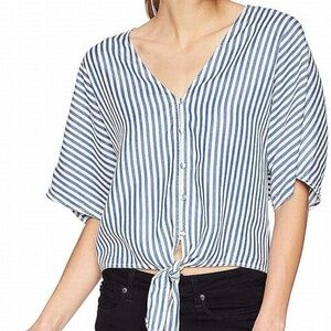 PAIGE | Baylee Striped Tie Front Shirt in White/Blue Bell Stripe | Size Large
